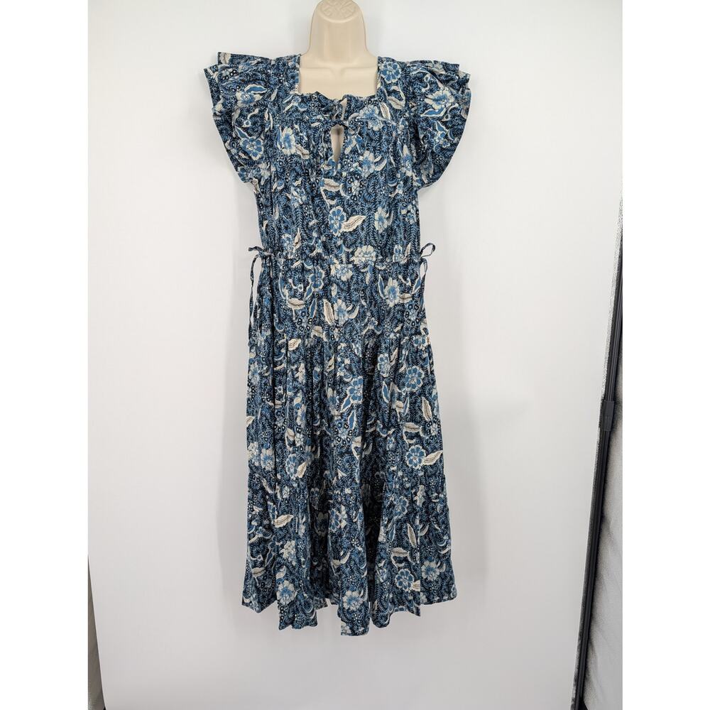 NWT ULLA JOHNSON Zuma Midi Dress Midnight Size 12 Flutter Sleeves Pockets Work